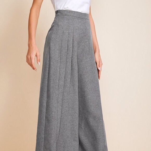 Grey Casual Womens Fold Pleated Detail Wide Leg Pants - Picture 5 of 5